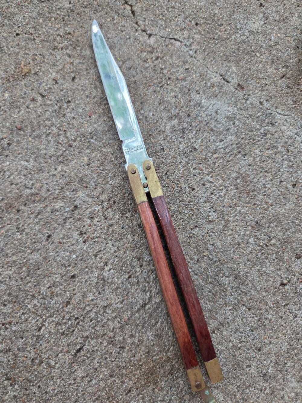 Vintage WYL Balisong Exotic Wood Handle Pocket Knife